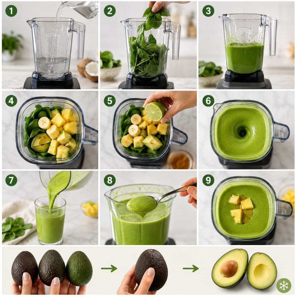 spinach avocado smoothie steps